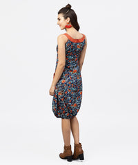 Thumbnail for NOZ2TOZ Navy Blue Printed Ballon Dress With Roud Neck And Front Patch Pocket - Distacart