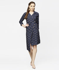 Thumbnail for NOZ2TOZ Navy Blue 3/4th Sleeve Angrakha Style Dress - Distacart
