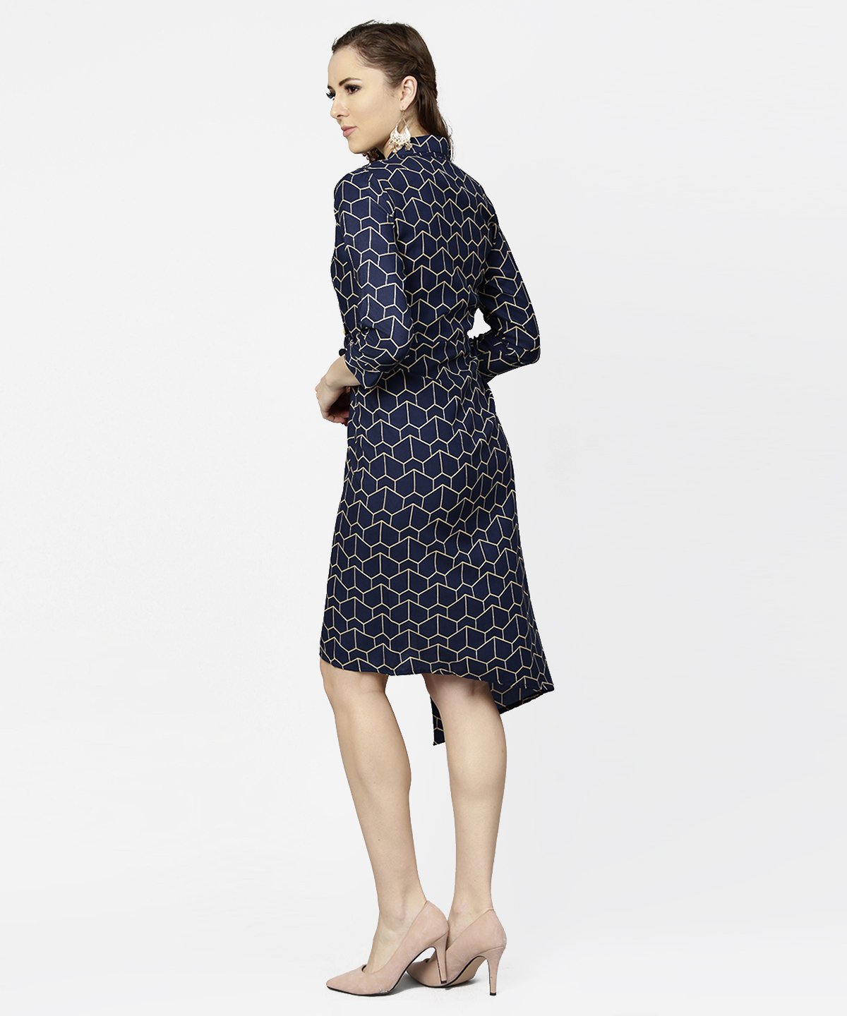 NOZ2TOZ Navy Blue 3/4th Sleeve Angrakha Style Dress - Distacart