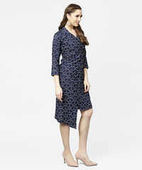 Thumbnail for NOZ2TOZ Navy Blue 3/4th Sleeve Angrakha Style Dress - Distacart