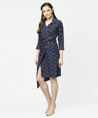Thumbnail for NOZ2TOZ Navy Blue 3/4th Sleeve Angrakha Style Dress - Distacart