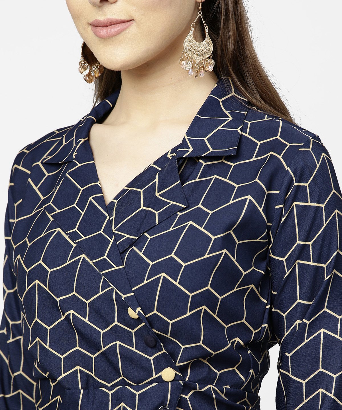 NOZ2TOZ Navy Blue 3/4th Sleeve Angrakha Style Dress - Distacart