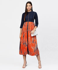 Thumbnail for NOZ2TOZ Printed Tye-Dye Chinese Collared 3/4th Sleeves Maxi Dress - Distacart