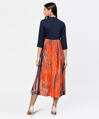 Thumbnail for NOZ2TOZ Printed Tye-Dye Chinese Collared 3/4th Sleeves Maxi Dress - Distacart