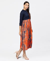 Thumbnail for NOZ2TOZ Printed Tye-Dye Chinese Collared 3/4th Sleeves Maxi Dress - Distacart
