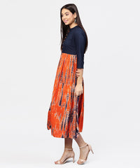 Thumbnail for NOZ2TOZ Printed Tye-Dye Chinese Collared 3/4th Sleeves Maxi Dress - Distacart