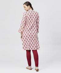 Thumbnail for NOZ2TOZ Red Printed Cotton Kurta With Madarin Collar And 3/4th Sleeves - Distacart