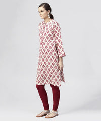 Thumbnail for NOZ2TOZ Red Printed Cotton Kurta With Madarin Collar And 3/4th Sleeves - Distacart