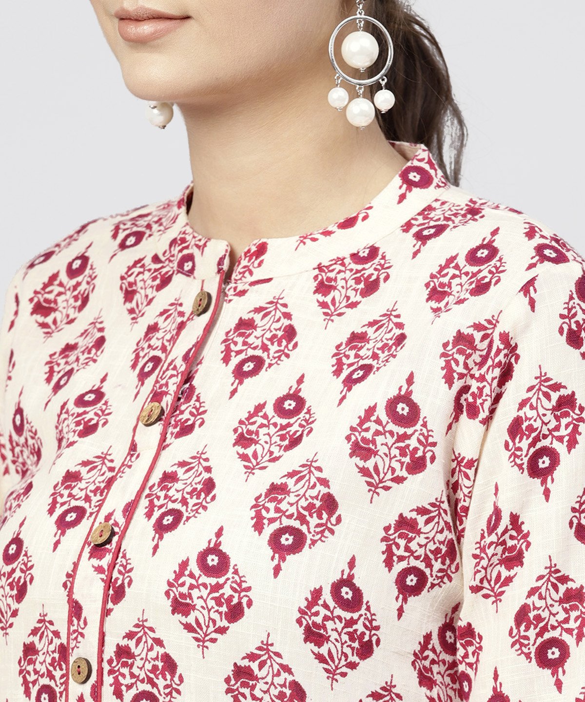 NOZ2TOZ Red Printed Cotton Kurta With Madarin Collar And 3/4th Sleeves - Distacart