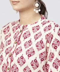 Thumbnail for NOZ2TOZ Red Printed Cotton Kurta With Madarin Collar And 3/4th Sleeves - Distacart