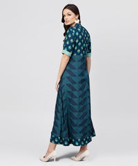 Thumbnail for NOZ2TOZ Blue Printed Panelled Cut A-Line Kurta With Printed Yoke And Front Placket - Distacart