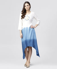 Thumbnail for NOZ2TOZ White Rayon Asymmetric Maxi Dress Dyed Blue With 3/4 Sleeves - Distacart