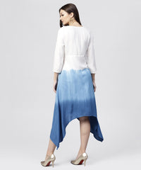 Thumbnail for NOZ2TOZ White Rayon Asymmetric Maxi Dress Dyed Blue With 3/4 Sleeves - Distacart