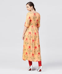 Thumbnail for NOZ2TOZ Peach Rayon Calf Length Kurta With Round Neck Front Placket - Distacart