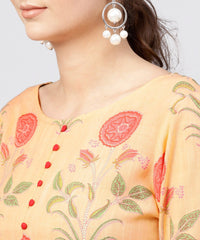 Thumbnail for NOZ2TOZ Peach Rayon Calf Length Kurta With Round Neck Front Placket - Distacart