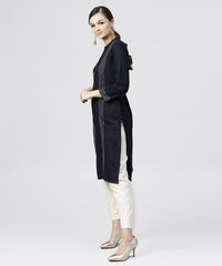 Thumbnail for NOZ2TOZ Navy Blue Round Neck Kurta With 3/4 Sleeves And Front Placket - Distacart