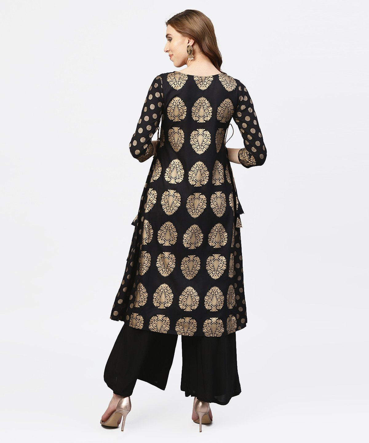 NOZ2TOZ Black And Gold Printed Kurta With Round Neck And Full Sleeves - Distacart
