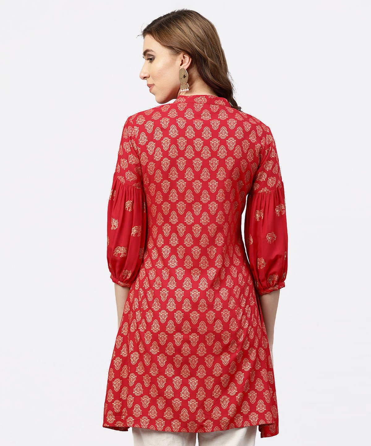 NOZ2TOZ Red Printed Short Kurta With Key Hole Neck And 3/4 Sleeves - Distacart