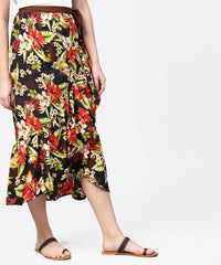 Thumbnail for NOZ2TOZ Multi Flower Printed Calf Length Skirt - Distacart