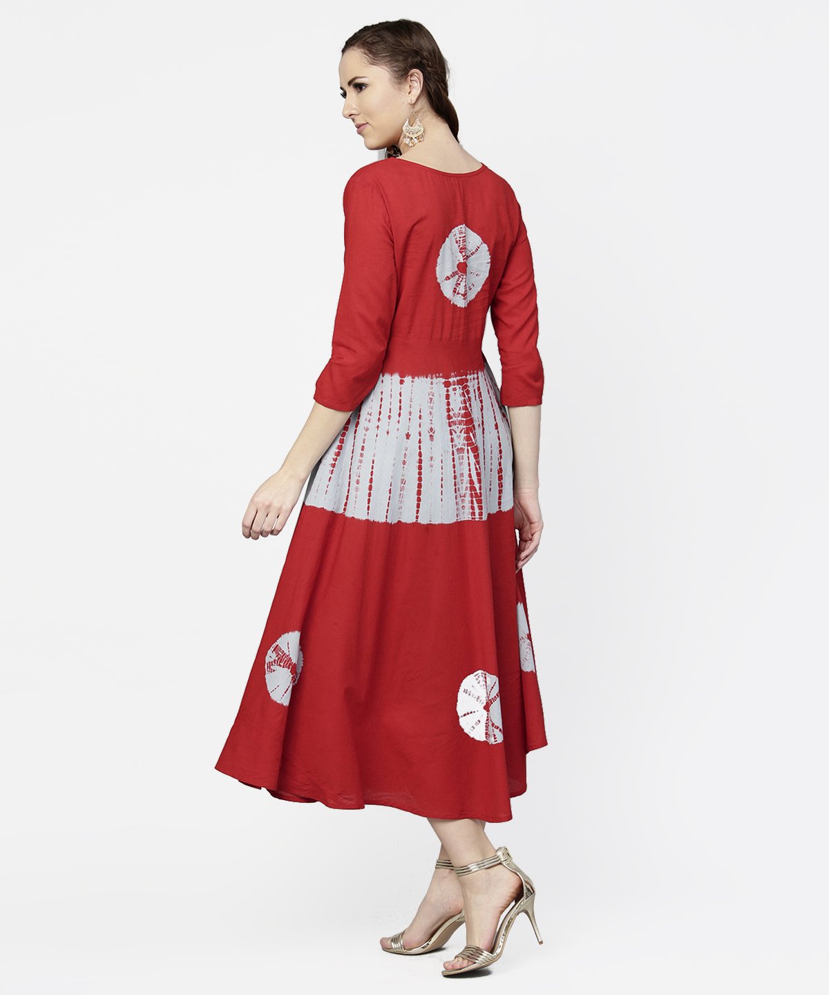 NOZ2TOZ Red Tye Dye 3/4th Sleeve Cotton Maxi Dress - Distacart