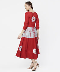 Thumbnail for NOZ2TOZ Red Tye Dye 3/4th Sleeve Cotton Maxi Dress - Distacart