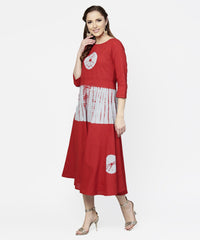 Thumbnail for NOZ2TOZ Red Tye Dye 3/4th Sleeve Cotton Maxi Dress - Distacart