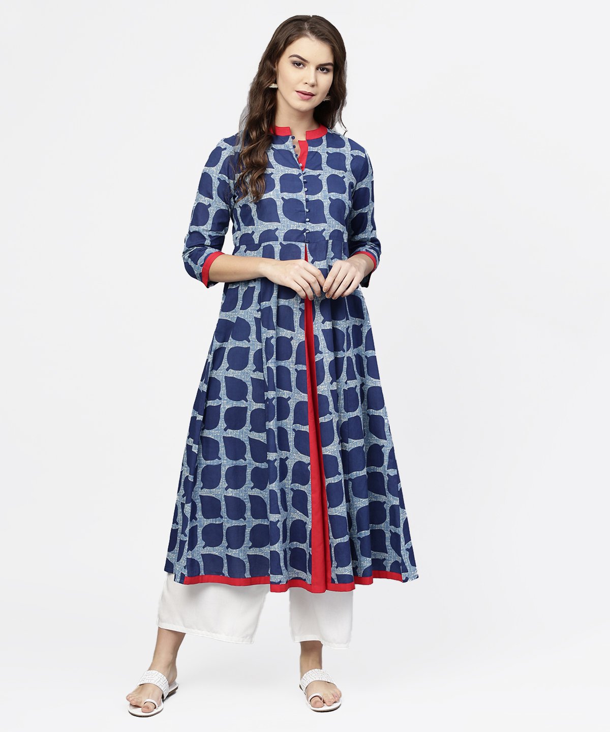 NOZ2TOZ Blue Printed 3/4th Sleeve Cotton Anarkali Kurta - Distacart