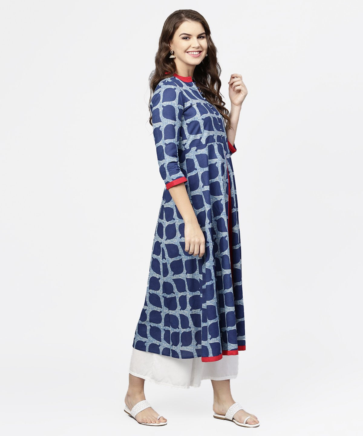 NOZ2TOZ Blue Printed 3/4th Sleeve Cotton Anarkali Kurta - Distacart