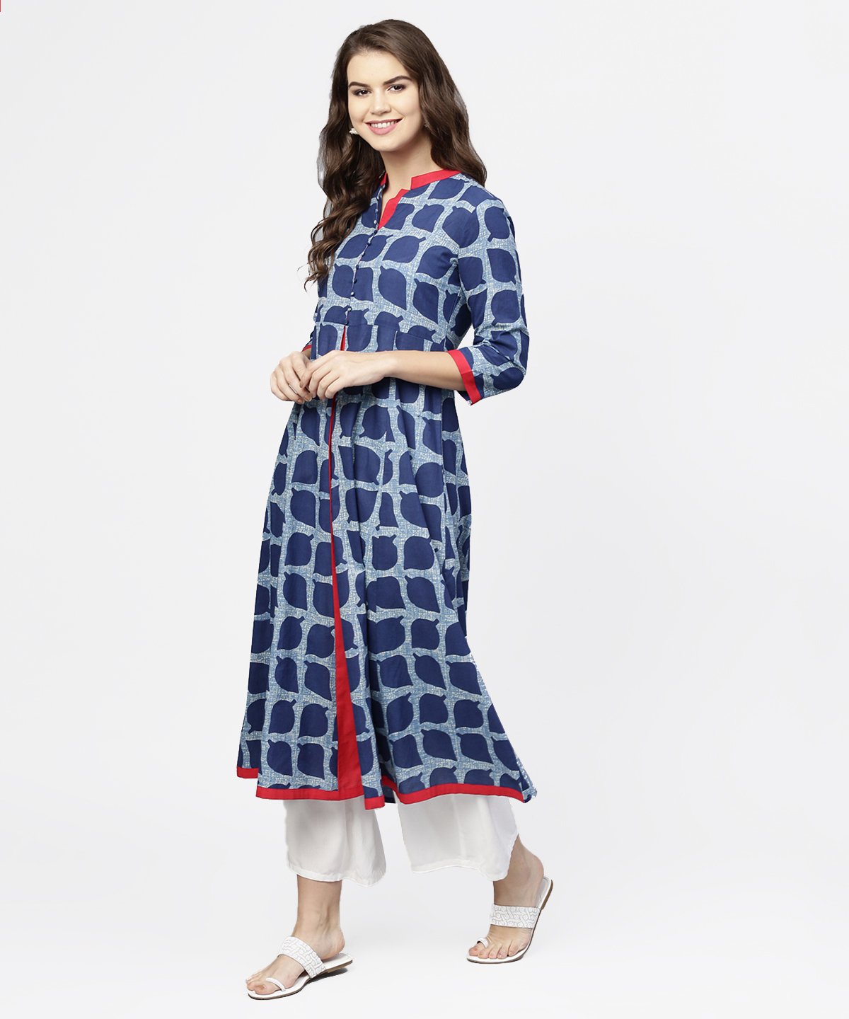 NOZ2TOZ Blue Printed 3/4th Sleeve Cotton Anarkali Kurta - Distacart