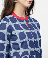 Thumbnail for NOZ2TOZ Blue Printed 3/4th Sleeve Cotton Anarkali Kurta - Distacart