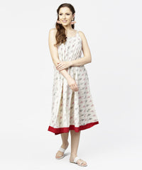 Thumbnail for NOZ2TOZ Off White Printed Sleeveless Cotton A-Line Dress - Distacart
