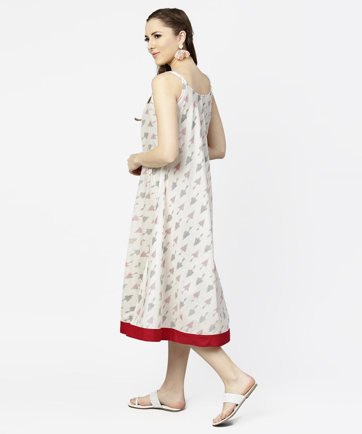NOZ2TOZ Off White Printed Sleeveless Cotton A-Line Dress - Distacart