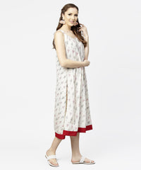 Thumbnail for NOZ2TOZ Off White Printed Sleeveless Cotton A-Line Dress - Distacart