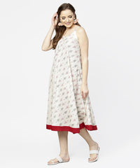 Thumbnail for NOZ2TOZ Off White Printed Sleeveless Cotton A-Line Dress - Distacart