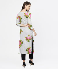 Thumbnail for NOZ2TOZ Blue Stripes & Flower Printed Front Open 3/4th Sleeve Cotton Kurta - Distacart