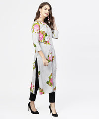 Thumbnail for NOZ2TOZ Blue Stripes & Flower Printed Front Open 3/4th Sleeve Cotton Kurta - Distacart