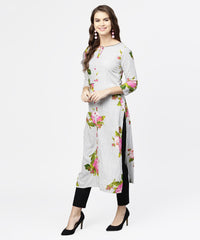 Thumbnail for NOZ2TOZ Blue Stripes & Flower Printed Front Open 3/4th Sleeve Cotton Kurta - Distacart
