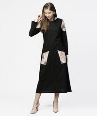 Thumbnail for NOZ2TOZ Black 3/4th Sleeve Cotton Maxi Dress With Double Pocket - Distacart
