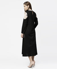 Thumbnail for NOZ2TOZ Black 3/4th Sleeve Cotton Maxi Dress With Double Pocket - Distacart