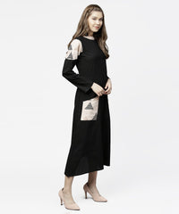 Thumbnail for NOZ2TOZ Black 3/4th Sleeve Cotton Maxi Dress With Double Pocket - Distacart