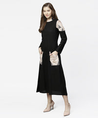 Thumbnail for NOZ2TOZ Black 3/4th Sleeve Cotton Maxi Dress With Double Pocket - Distacart