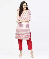 Thumbnail for NOZ2TOZ Off White Printed 3/4th Sleeve Cotton Kurta - Distacart