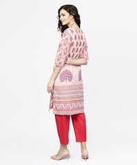 Thumbnail for NOZ2TOZ Off White Printed 3/4th Sleeve Cotton Kurta - Distacart