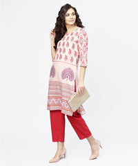 Thumbnail for NOZ2TOZ Off White Printed 3/4th Sleeve Cotton Kurta - Distacart