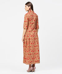 Thumbnail for NOZ2TOZ Yellow & Red Printed Half Sleeve Cotton Maxi Dress - Distacart