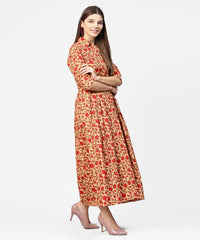 Thumbnail for NOZ2TOZ Yellow & Red Printed Half Sleeve Cotton Maxi Dress - Distacart