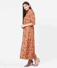 Thumbnail for NOZ2TOZ Yellow & Red Printed Half Sleeve Cotton Maxi Dress - Distacart