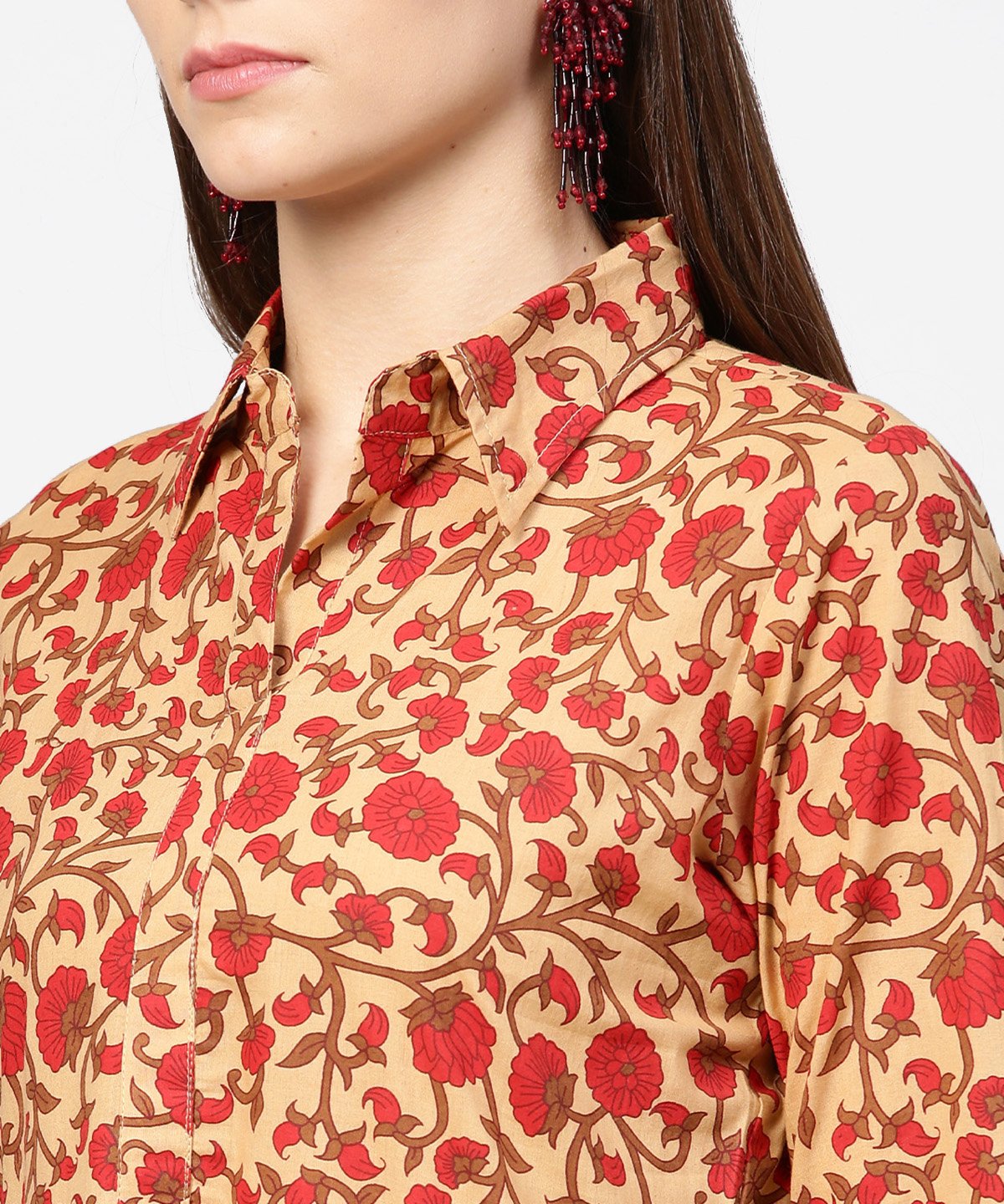 NOZ2TOZ Yellow & Red Printed Half Sleeve Cotton Maxi Dress - Distacart