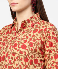 Thumbnail for NOZ2TOZ Yellow & Red Printed Half Sleeve Cotton Maxi Dress - Distacart