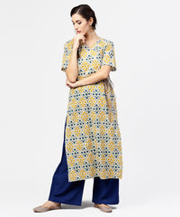 Thumbnail for NOZ2TOZ Yellow Printed Half Sleeve Cotton Straight Kurta With Dori Work - Distacart